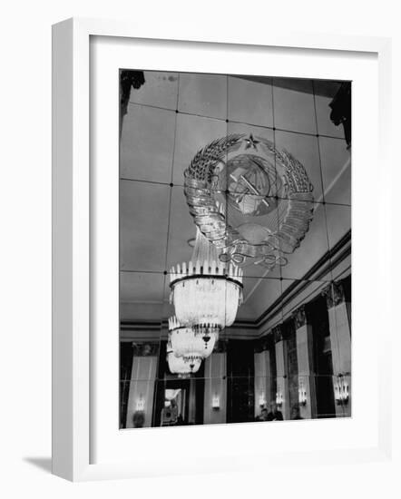 Hall of Emblems in USSR East Berlin Embassy, with Soviet Seal Embossed on Mirror-Frank Scherschel-Framed Photographic Print