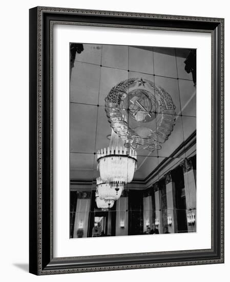Hall of Emblems in USSR East Berlin Embassy, with Soviet Seal Embossed on Mirror-Frank Scherschel-Framed Photographic Print