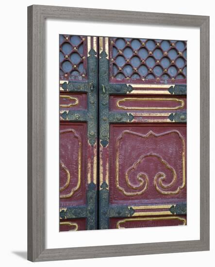 Hall of Supreme Harmony-door detail, The Forbidden City, Beijing, China-Walter Bibikow-Framed Photographic Print