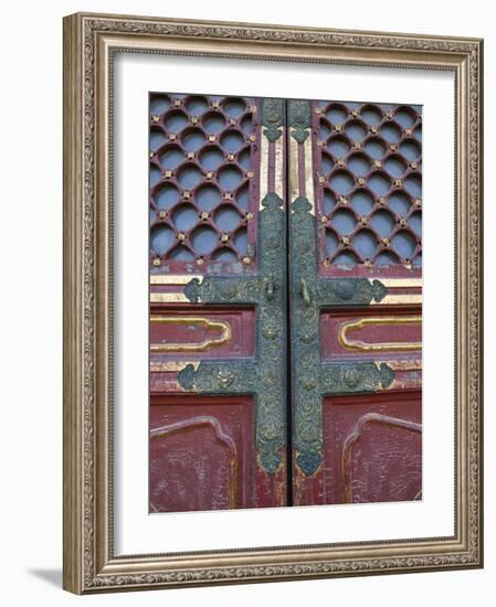 Hall of Supreme Harmony-door detail, The Forbidden City, Beijing, China-Walter Bibikow-Framed Photographic Print