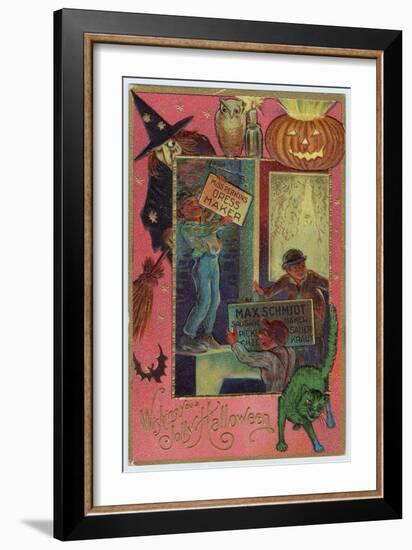 Hallowe'en Witch Offers Suitable Costume a Shopkeeper Provides Appropriate Eats-null-Framed Art Print