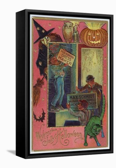 Hallowe'en Witch Offers Suitable Costume a Shopkeeper Provides Appropriate Eats-null-Framed Stretched Canvas