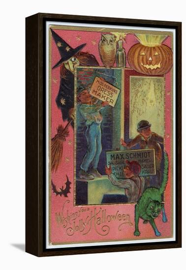 Hallowe'en Witch Offers Suitable Costume a Shopkeeper Provides Appropriate Eats-null-Framed Stretched Canvas