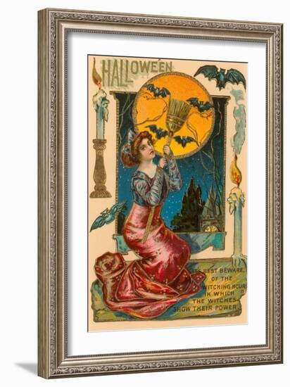 Halloween, Attractive Witch with Poem-null-Framed Art Print