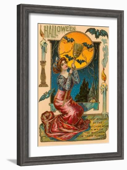 Halloween, Attractive Witch with Poem-null-Framed Art Print