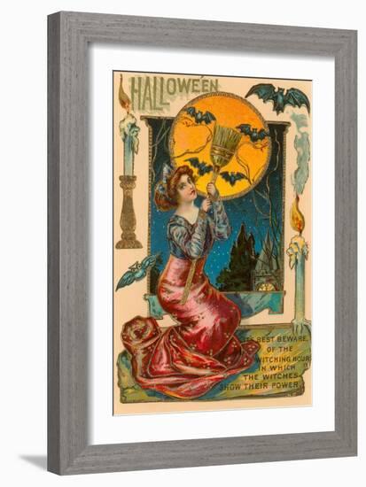 Halloween, Attractive Witch with Poem-null-Framed Art Print