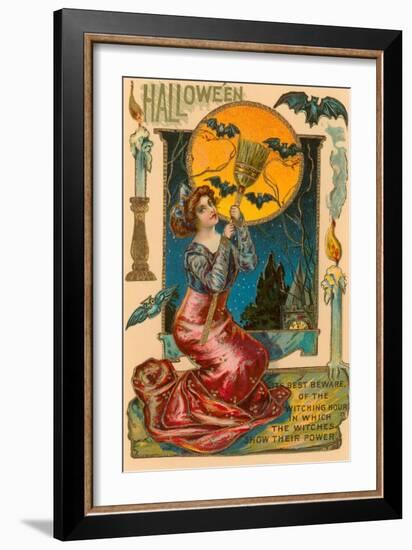 Halloween, Attractive Witch with Poem-null-Framed Art Print