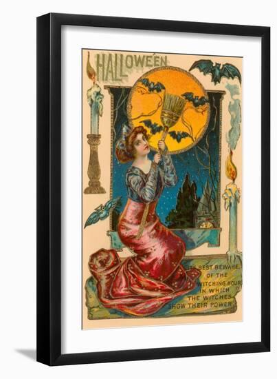 Halloween, Attractive Witch with Poem-null-Framed Art Print