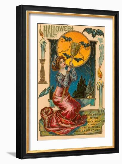 Halloween, Attractive Witch with Poem-null-Framed Art Print