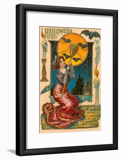 Halloween, Attractive Witch with Poem-null-Framed Art Print