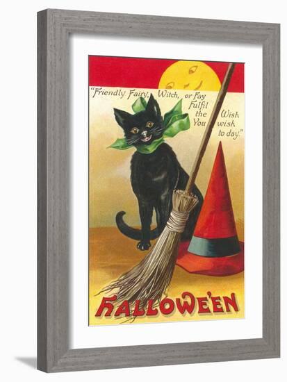 Halloween, Cat and Broom-null-Framed Art Print