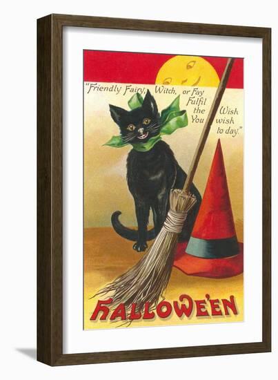 Halloween, Cat and Broom-null-Framed Art Print