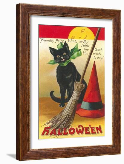 Halloween, Cat and Broom-null-Framed Art Print