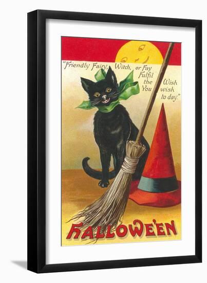 Halloween, Cat and Broom-null-Framed Art Print