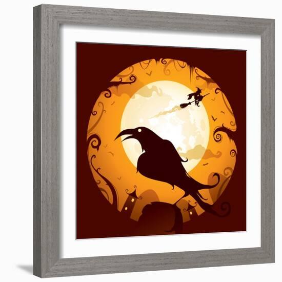 Halloween - Crow in Halloween Night-ori-artiste-Framed Art Print