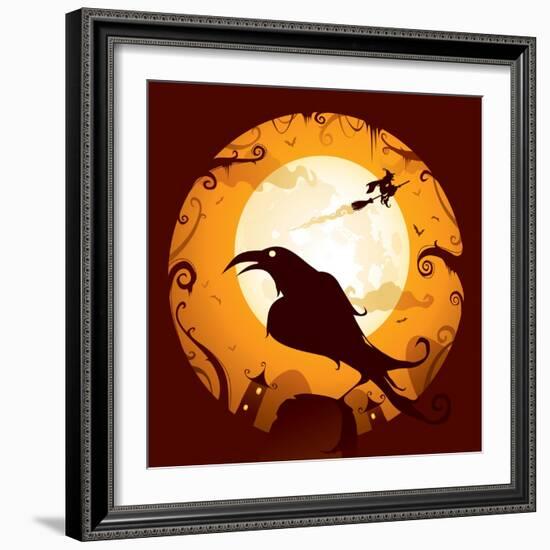 Halloween - Crow in Halloween Night-ori-artiste-Framed Art Print