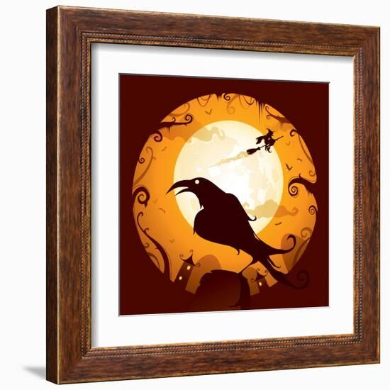 Halloween - Crow in Halloween Night-ori-artiste-Framed Art Print