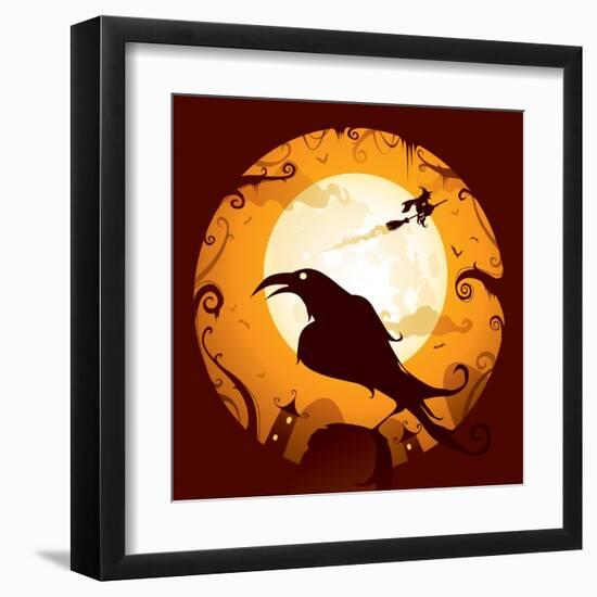 Halloween - Crow in Halloween Night-ori-artiste-Framed Art Print