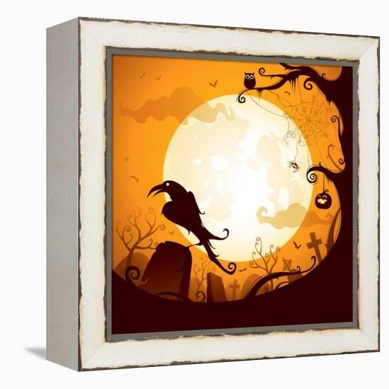 Halloween - Crow on the Graveyard-ori-artiste-Framed Stretched Canvas