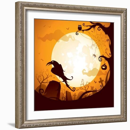 Halloween - Crow on the Graveyard-ori-artiste-Framed Art Print