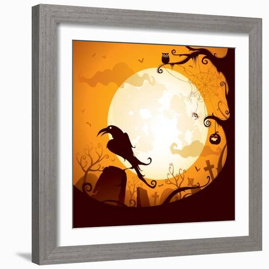 Halloween - Crow on the Graveyard-ori-artiste-Framed Art Print