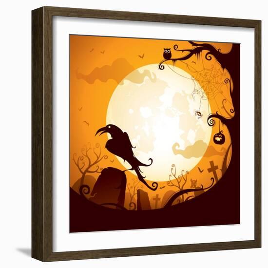 Halloween - Crow on the Graveyard-ori-artiste-Framed Art Print