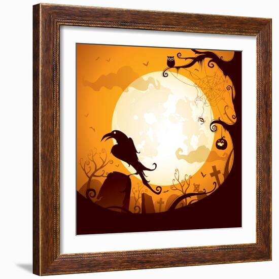 Halloween - Crow on the Graveyard-ori-artiste-Framed Art Print