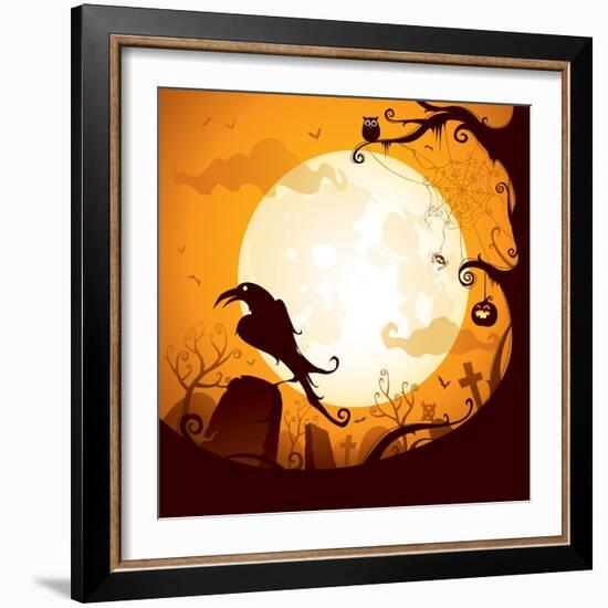 Halloween - Crow on the Graveyard-ori-artiste-Framed Art Print