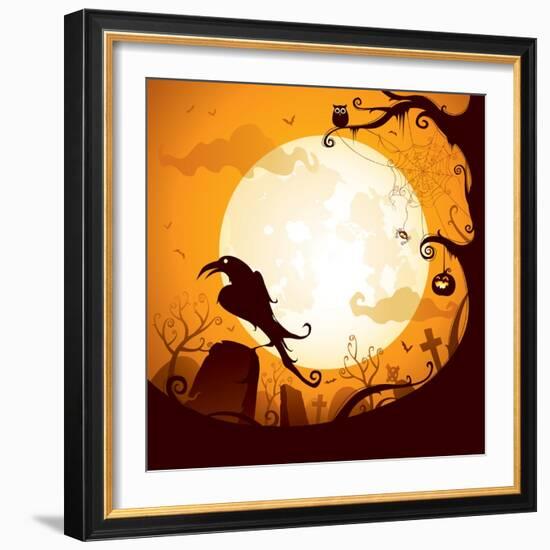 Halloween - Crow on the Graveyard-ori-artiste-Framed Art Print