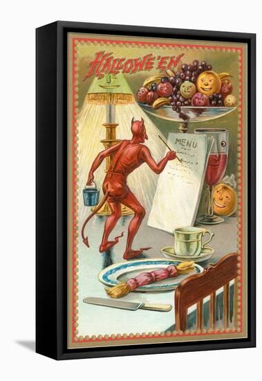 Halloween, Devil Writing Menu-null-Framed Stretched Canvas