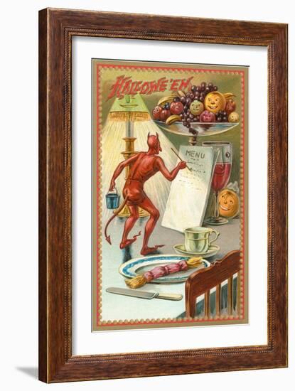 Halloween, Devil Writing Menu-null-Framed Art Print