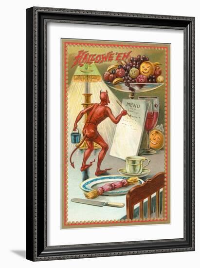 Halloween, Devil Writing Menu-null-Framed Art Print