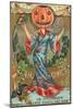 Halloween, Geisha with Jack O'Lantern Head-null-Mounted Art Print