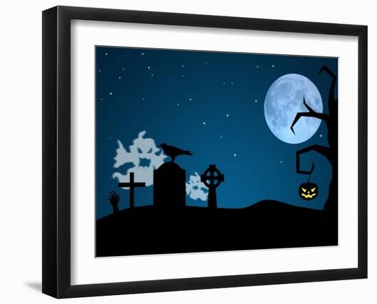 Halloween Ghosts in Graveyard-SorayaShan-Framed Art Print