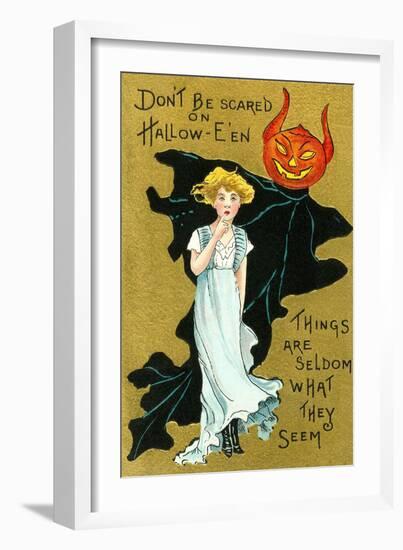 Halloween, Girl and Jack O'Lantern Goblin-null-Framed Art Print