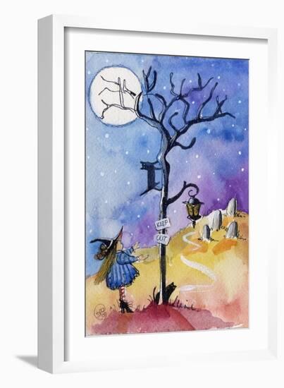 Halloween Graveyard Black Cat Keep Out-sylvia pimental-Framed Art Print