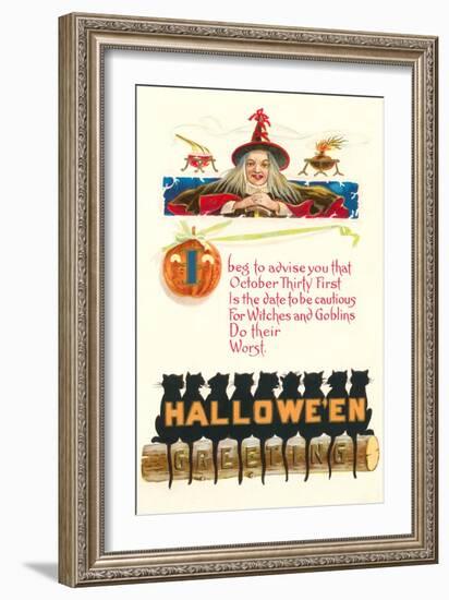 Halloween Greetings, Witch and Poem-null-Framed Art Print