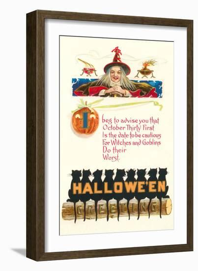 Halloween Greetings, Witch and Poem-null-Framed Art Print