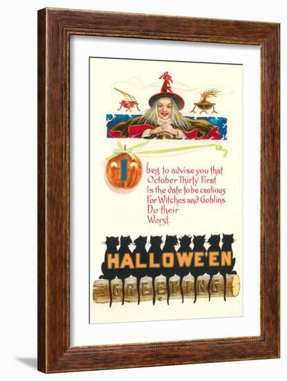 Halloween Greetings, Witch and Poem-null-Framed Art Print