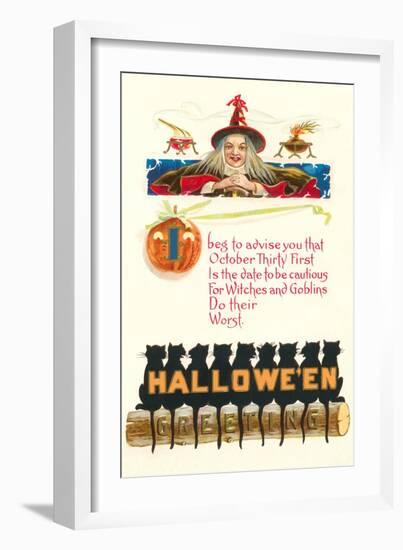 Halloween Greetings, Witch and Poem-null-Framed Art Print