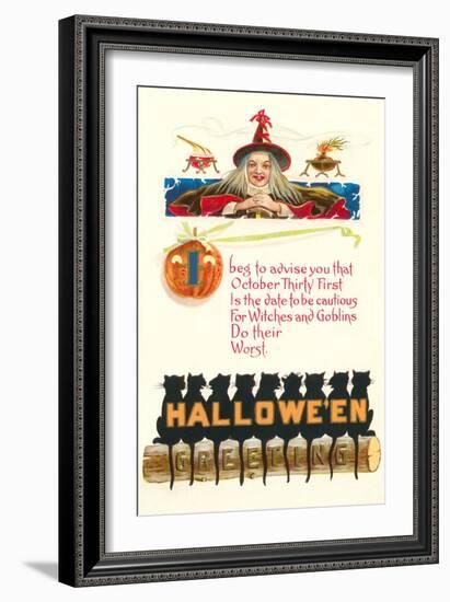 Halloween Greetings, Witch and Poem-null-Framed Art Print