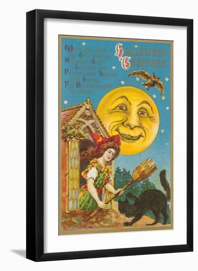 Halloween Greetings, Witch at Dormer Window-null-Framed Art Print