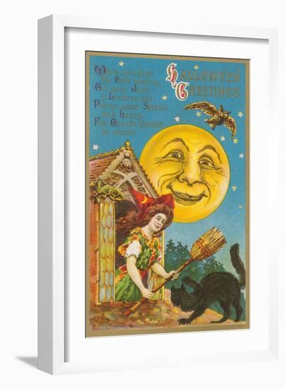 Halloween Greetings, Witch at Dormer Window-null-Framed Art Print