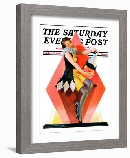 "Halloween Harlequin," Saturday Evening Post Cover, October 29, 1932-W. Wilkinson-Framed Giclee Print