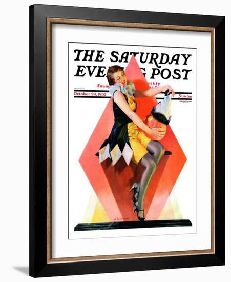 "Halloween Harlequin," Saturday Evening Post Cover, October 29, 1932-W. Wilkinson-Framed Giclee Print