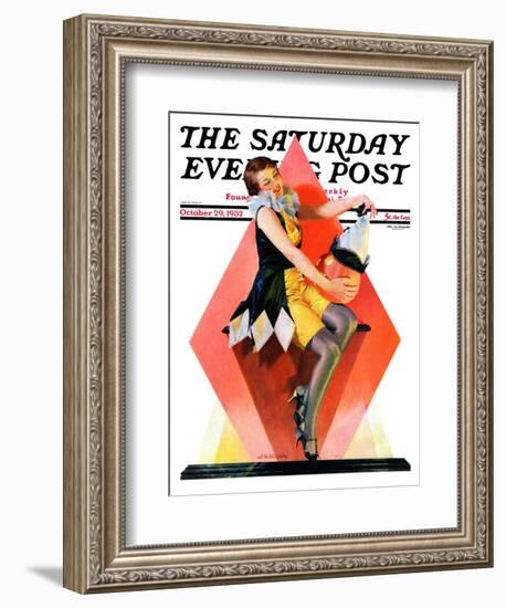 "Halloween Harlequin," Saturday Evening Post Cover, October 29, 1932-W. Wilkinson-Framed Giclee Print