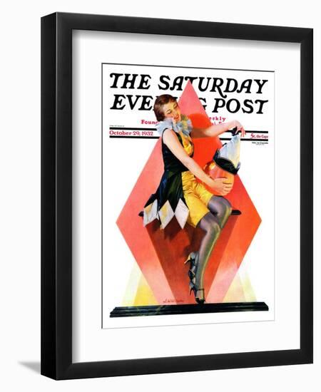 "Halloween Harlequin," Saturday Evening Post Cover, October 29, 1932-W. Wilkinson-Framed Giclee Print