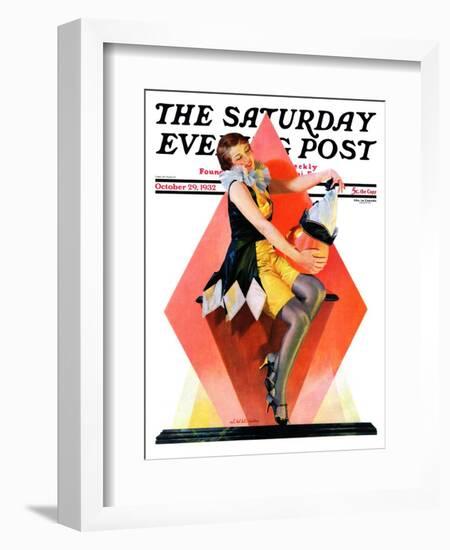 "Halloween Harlequin," Saturday Evening Post Cover, October 29, 1932-W. Wilkinson-Framed Giclee Print