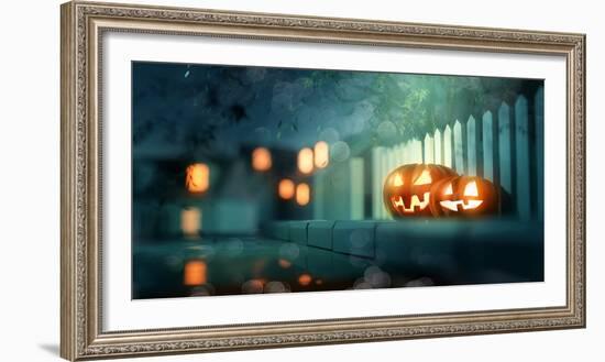 Halloween Jack O Lantern Pumpkins at Night-solarseven-Framed Photographic Print