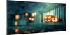 Halloween Jack O Lantern Pumpkins at Night-solarseven-Mounted Photographic Print